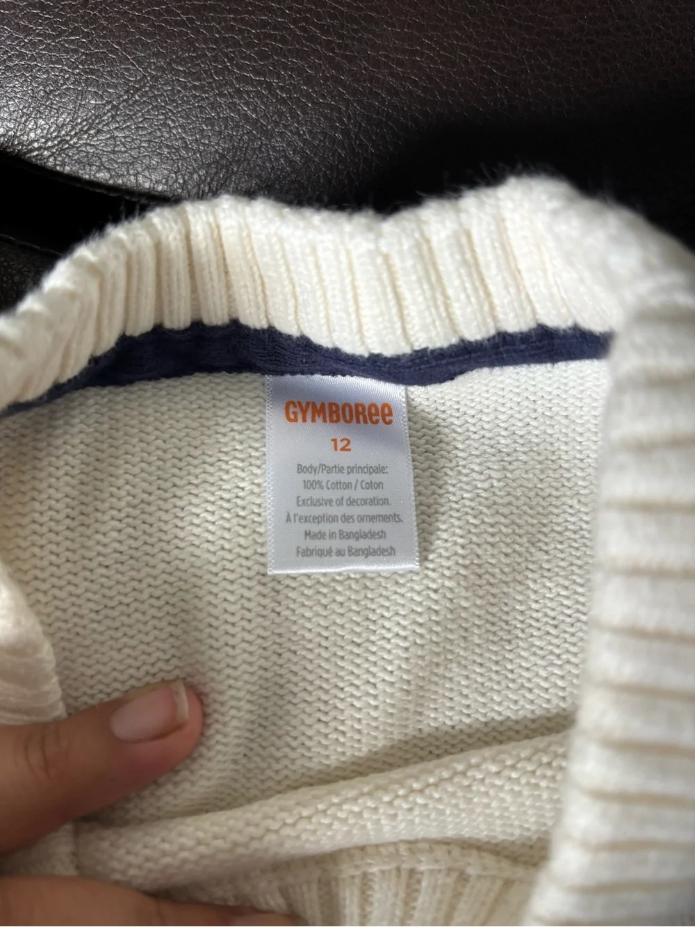 Gymboree Cream Crewneck Sweater with Red & Blue Flag Motif